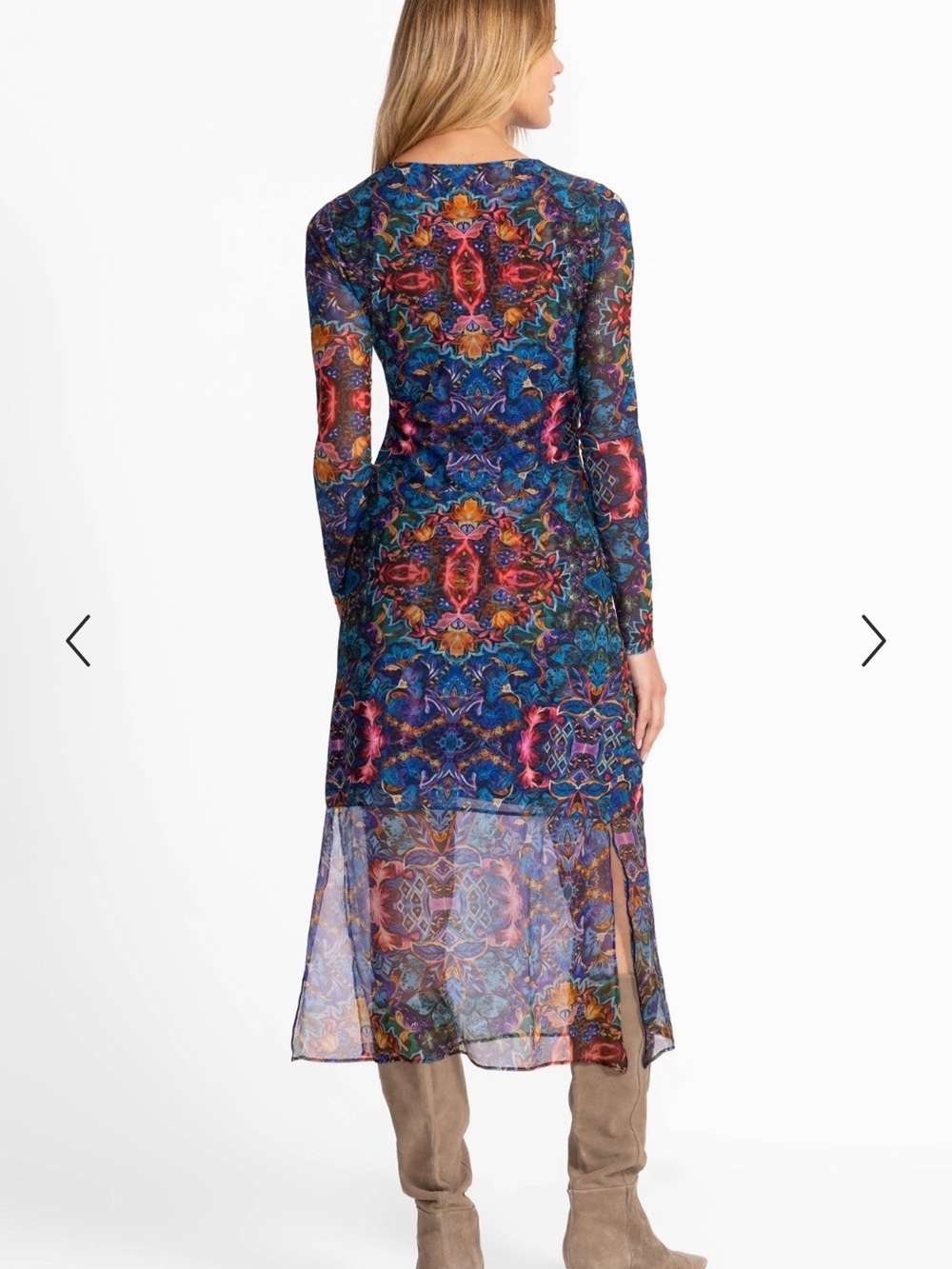 Johnny Was TULUS MESH MIDI DRESS Blue Small $248